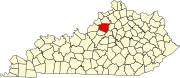 Map of Kentucky highlighting Shelby County