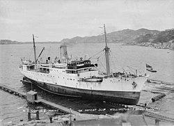 Photo of the ship "Matai" on the Patent Slip at Evans Bay