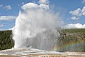 Old Faithful geyser erupts in Yellowstone National Park in Wyoming