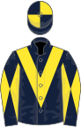 Dark blue, yellow chevron, diabolo on sleeves, quartered cap