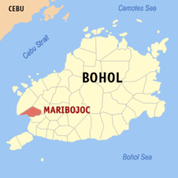 Map of Bohol with Maribojoc highlighted