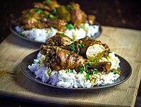 Chicken adobo on rice