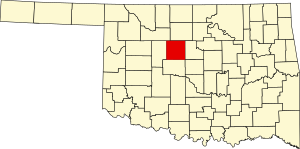 Map of Oklahoma highlighting Kingfisher County