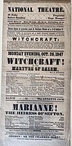 Broadside for "Witchcraft! Or The Martyrs of Salem" (1847)