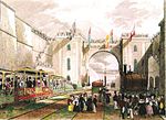 The Duke of Wellington's train and other locomotives being readied for departure from Liverpool