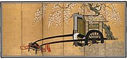 Six-fold screen with nobleman's cart under a flowering cherry tree c.1650 - Unknown