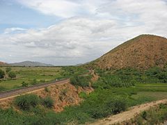 The railway curves into the Nallamalas at the Nandikamma Pass, Cumbum