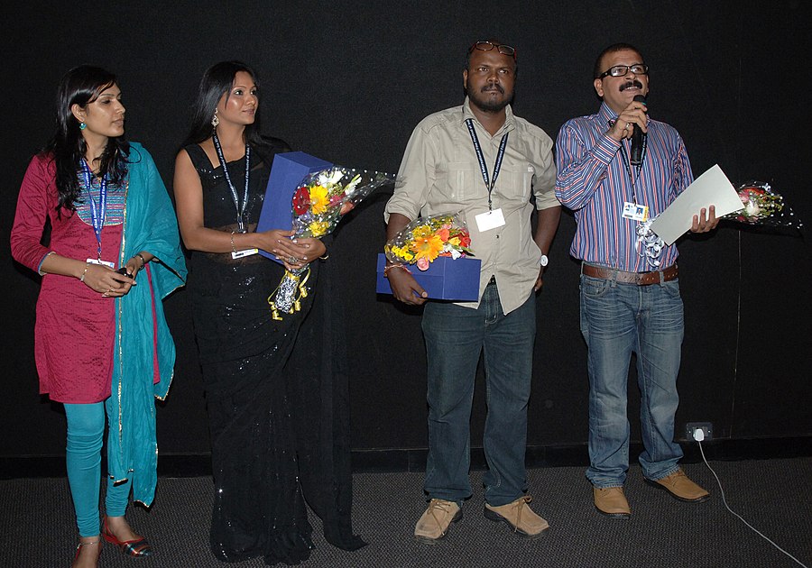 The Director, Rajesh Pinjani, Lead Actor, Milind Shinde and Lead Actress Mitalee Jagtap at the special presentation of the Film titled ‘Baboo Band Baja’, at the 42nd International Film Festival of India (IFFI-2011).jpg