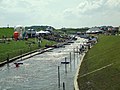 From the road bridge, the finish line