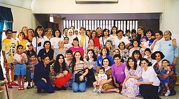 Iraqi Assyrians, a few Jordanian Arab converts and Anglo-American missionaries at an Assyrian Evangelical hall, 1999.