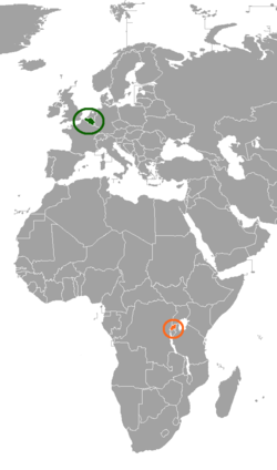 Map indicating locations of Belgium and Rwanda