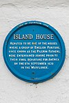 Blue plaque commemorating Island House as visited by the Pilgrim Fathers on the Barbican, Plymouth