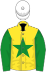 Yellow, green star and sleeves, white cap