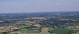 An aerial view of the wind farm