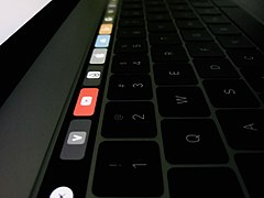 Touch Bar of MacBook Pro with Butterfly keyboard, launched October 27, 2016