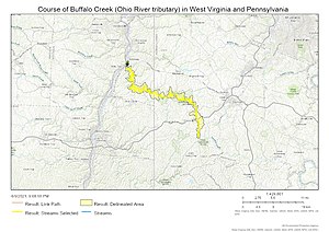 Course of Buffalo Creek (Ohio River tributary) in West Virginia and Pennsylvania