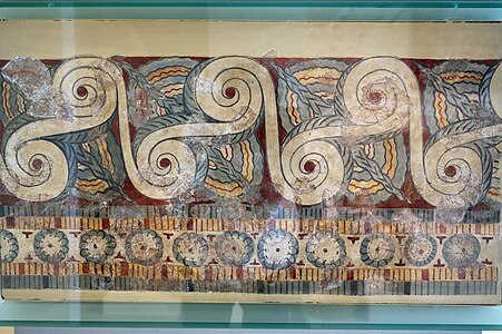 Mycenaean volutes, part of a mural from a palace in Tiryns, Greece, 13th century BC, fresco, Archaeological Museum of Nafplion, Nafplio, Greece