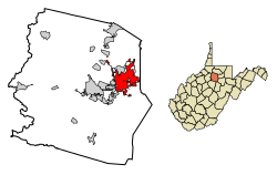 Location of Bridgeport in Harrison County, West Virginia.