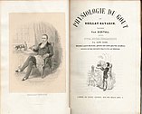 Title page of "La Physiologie du Goût" ("The Physiology of Taste") by French gastronome Jean Anthelme Brillat-Savarin (1755-1826) with a portrait of the author. 1848 edition.