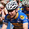 closeup of a cyclist in bicycle wearing helmet & cycling gear