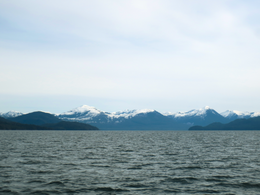 Looking Southeast across Marcus Passage, Smith Island is to the left, and Kennedy Island is to the right