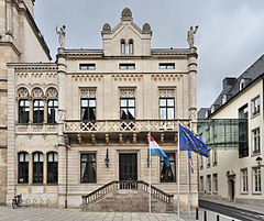 众议院大楼位于卢森堡市上城中心，紧邻大公宫