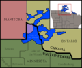 The Northwest Angle (the purple portion) in Minnesota, bordering Manitoba, Ontario, and Lake of the Woods.