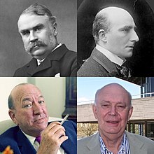 head and shoulders shots of four middle-aged to elderly white men, the first with moustache and side-whiskers and a head of hair, the other three clean-shaven and bald