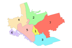 Administrative map of Zaporizhzhia; the Dniprovskyi District is indicated by the number 4.