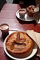 Bacon cornbread, served with a 1 ounce chocolate shot at City Bakery, Brentwood, Los Angeles, California, USA