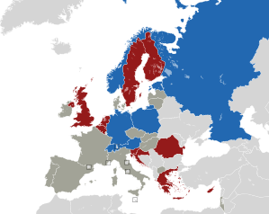 A coloured map of the countries of Europe