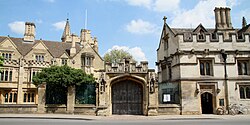 Gate between the High and St. John's Quad. The Porter's Lodge is on the right.