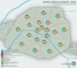 Employment situation in Paris, 2012. Employment situation in Paris, 2012. Employment by economy sector; unemployment and population; INSEE 2012 numbers published Jan. 2015.