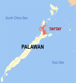 Map of Palawan with Taytay highlighted