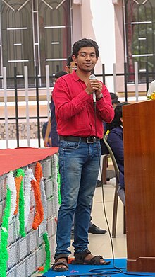 Sattik Bhaumik giving a speech