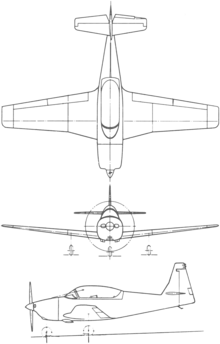 3-view line drawing of the Temco Model 33 Plebe