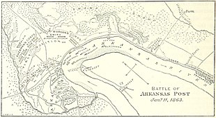 Map shows the Battle of Arkansas Post.