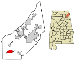 Location of Crossville in DeKalb County, Alabama.