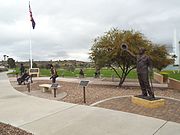 Fount Rushmore with statues of George Washington, Thomas Jefferson, Abraham Lincoln, Theodore Roosevelt, Franklin D. Roosevelt and Ronald Reagan. The World Famous Fountain is in the background. Fount Rushmore is located in Fountain Park, 12925 N. Saguaro Boulevard in Fountain Hills, Arizona.