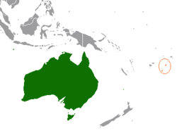 Map indicating locations of Australia and Tonga