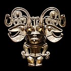 Anthropomorphic pendant; 18th century; gold; height: 13 cm (5.1 in), width: 13 cm (5.1 in), depth: 4.5 cm (1.7 in); Musée du Quai Branly (Paris)