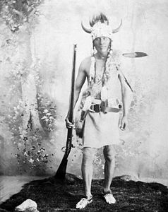 Cree war chief Fine-Day photographed by Topley in 1896