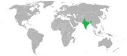 Map indicating locations of India and Comoros