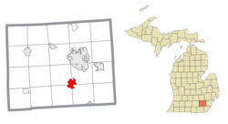萨林在沃什特瑙县及密歇根州的位置（以红色标示）
