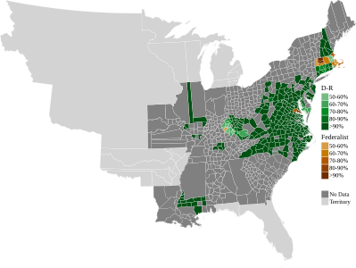 Map of presidential election results by county, shaded according to winning party's percentage of the vote