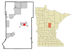 克罗斯比在克罗温县及明尼苏达州的位置（以红色标示）