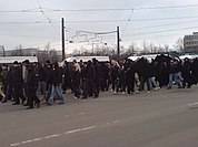 Young demonstrators, dressed in black