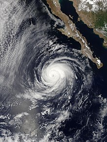 A satellite image of Hurricane Elida near peak intensity