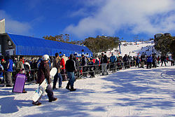 Bourke St, the main series of lifts leading from the village towards the summit of Mount Buller