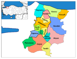 Map showing Karapürçek District in Sakarya Province